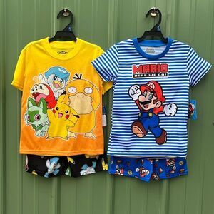 Pokémon & Mario Graphic Print Tee & Shorts Sleep 2, 2-Piece Sets Size XS